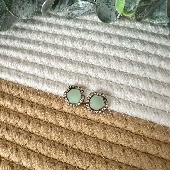 NWT Gold Plated Jade Studs with Rhinestone Setting - Picture 1 of 10